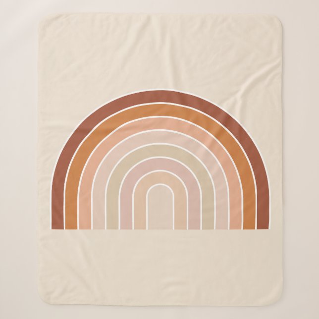 Boho Rainbow Beige Terracotta Sherpa Blanket (Front)