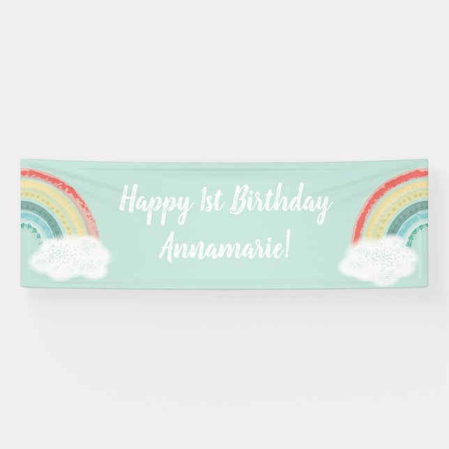 Boho Rainbow Birthday Party Kids Banner (Horizontal)