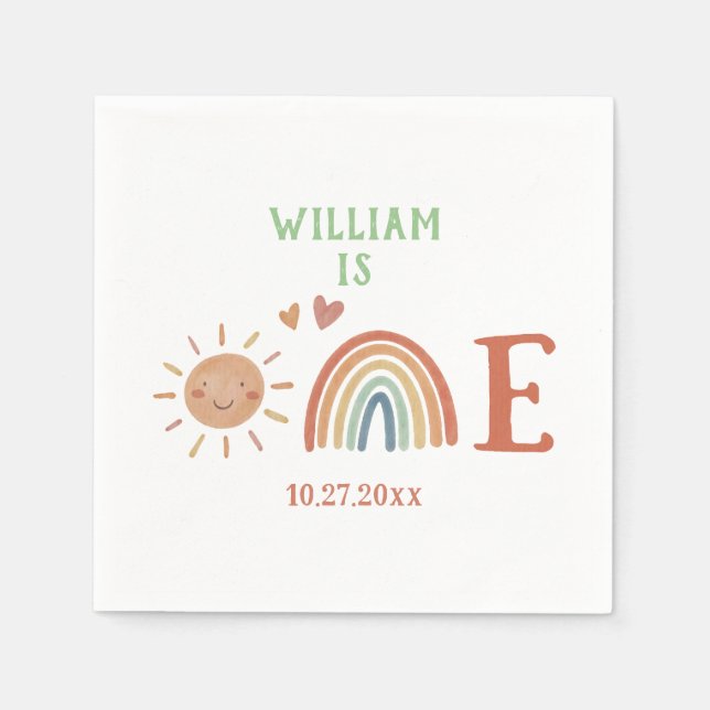 Boho Rainbow Birthday Party Napkin (Front)