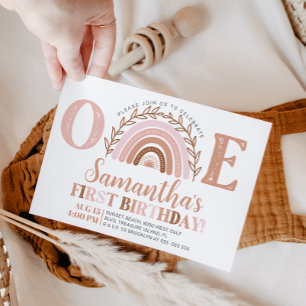 Boho Rainbow Birthday Terracotta Muted Tones Invit Invitation