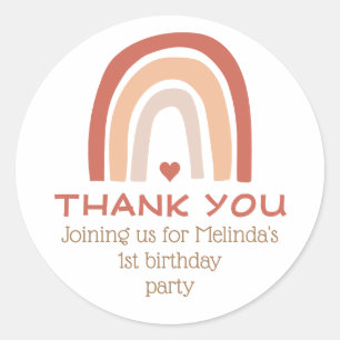 Boho Rainbow Birthday Thank You Classic Round Sticker