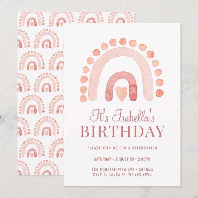 Boho Rainbow Bisque Kid's Birthday Party  Invitation (Front/Back)