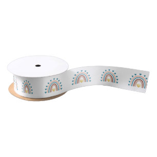 Boho Rainbow Blue Blush Gold Pattern Satin Ribbon