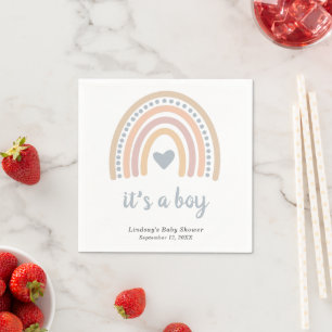 Boho Rainbow Blue Heart Cute Boy Baby Shower Napkin