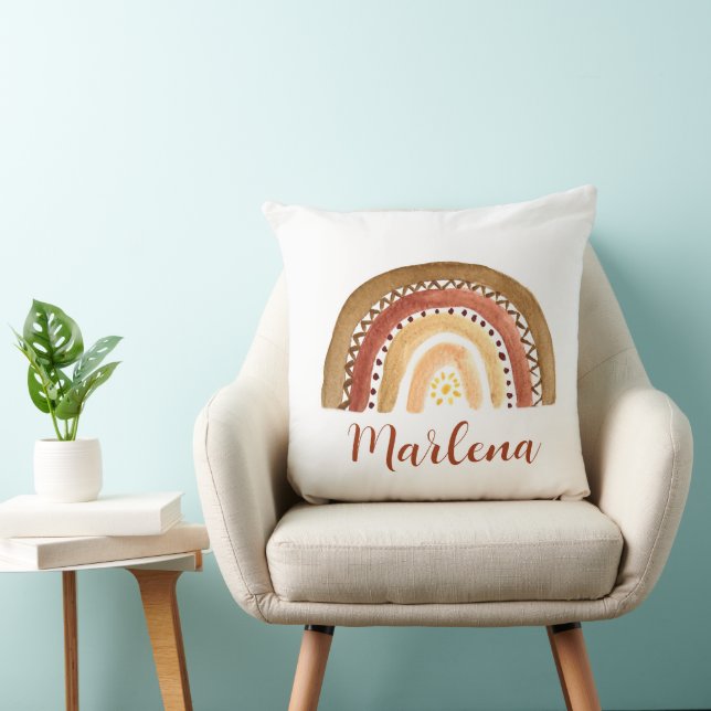 Boho Rainbow Bohemian Baby Nursery Neutral Sun Throw Pillow (Chair)
