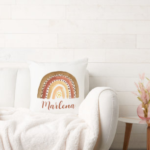 Boho Rainbow Bohemian Earthy Tones Neutral Sun Throw Pillow