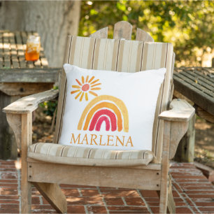 Boho Rainbow Bohemian Orange Sun Baby Nursery Cute Outdoor Pillow