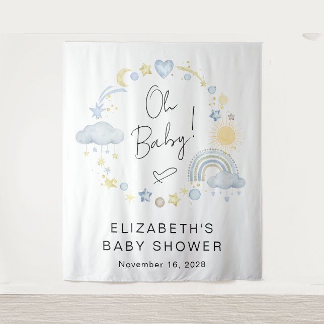 Boho Rainbow Boy Baby Shower Welcome Backdrop Tapestry (Front)