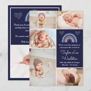 Boho Rainbow Boy Navy Blue Birth Announcement