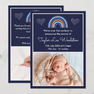 Boho Rainbow Boy Navy Blue Birth Announcement