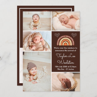 Boho Rainbow Brown Birth Announcement