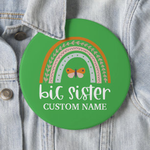 Boho Rainbow & Butterfly Personalized Big Sister 6 Inch Round Button