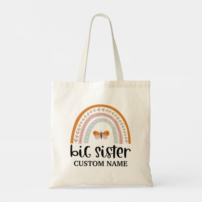 Boho Rainbow & Butterfly Personalized Big Sister Tote Bag (Back)