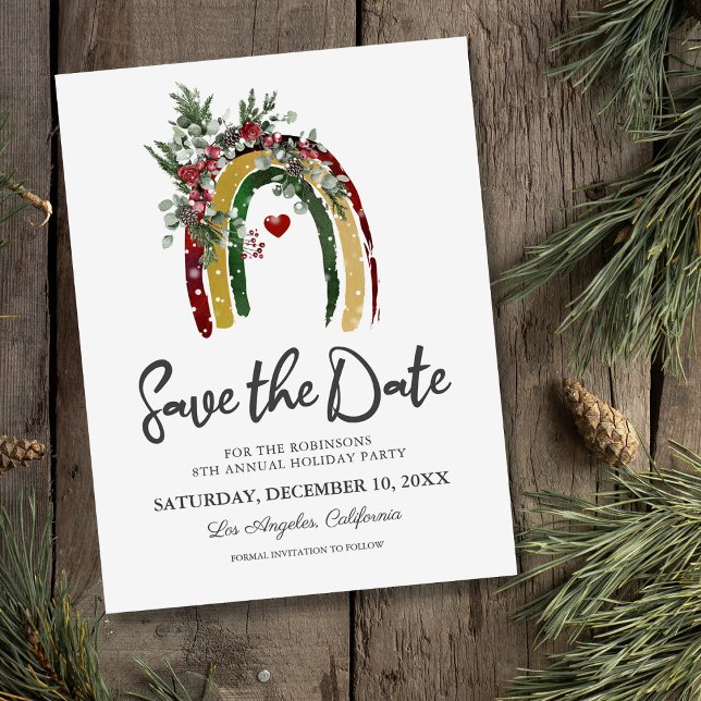 Boho Rainbow Christmas Party Save the Date Announcement Postcard (Creator Uploaded)