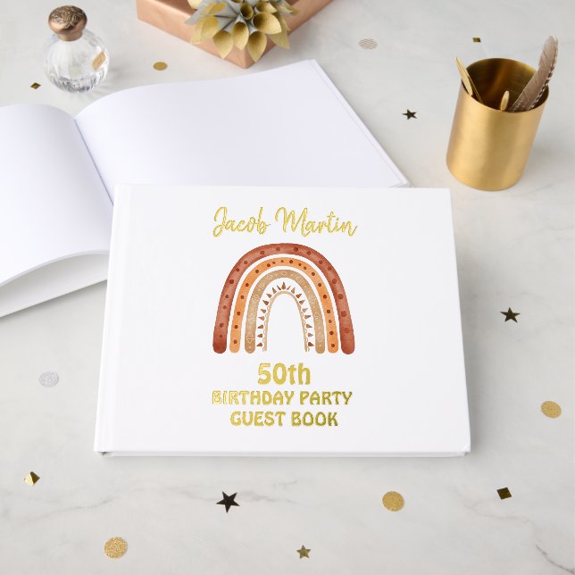 Boho Rainbow Custom Birthday Party Foil Guestbook (Front Open)