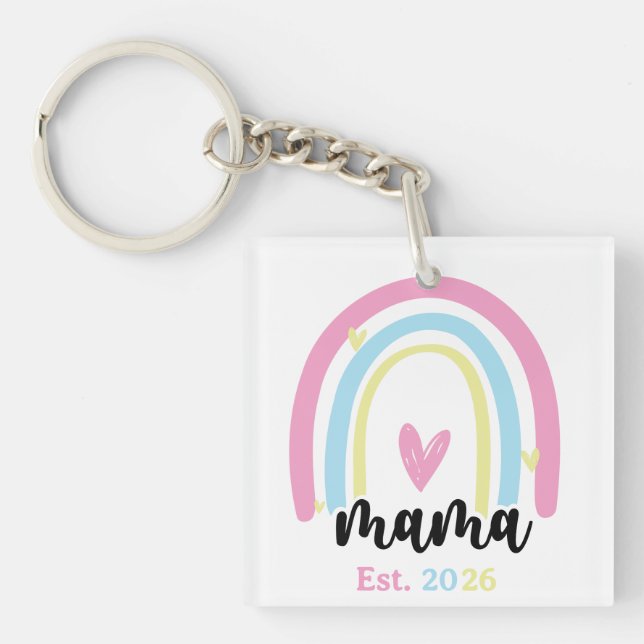 Boho Rainbow Custom Mama Est. Year Keepsake Keychain (Front)