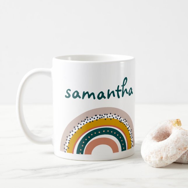 Boho Rainbow Custom Name Pastel Trendy Coffee Mug (With Donut)
