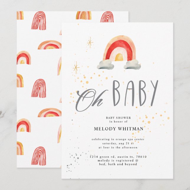 boho rainbow cute Baby Shower Invitation (Front/Back)