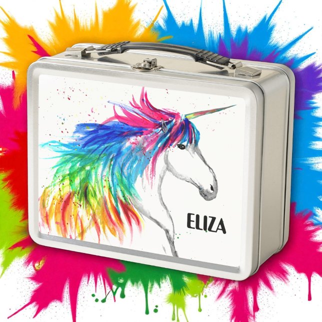 Boho Rainbow Cute Girls Unicorn Kids Metal Lunch Box (Creator Uploaded)
