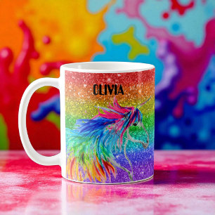 Boho Rainbow Cute Glitter Girls Unicorn Kids Coffee Mug