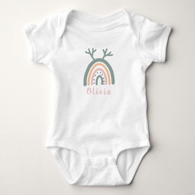 Boho Rainbow Cute With Personalized Name Baby Bodysuit (Front)