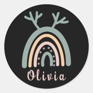 Boho Rainbow Cute With Personalized Name  Classic Round Sticker