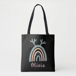 Boho Rainbow Cute With Personalized Name Tote Bag
