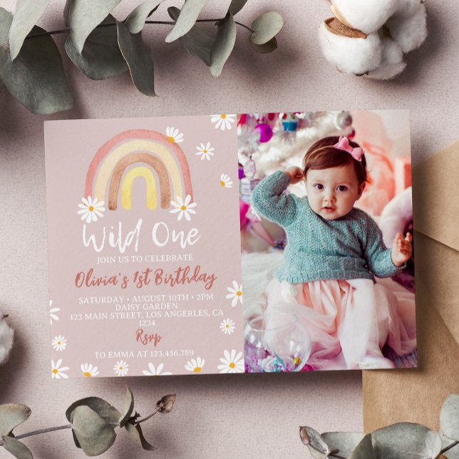 Boho Rainbow Daisy 1er Anniversaire Invitation (Créateur téléchargé)