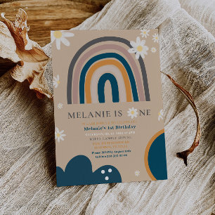 Boho Rainbow Daisy 1er Invitation d'anniversaire