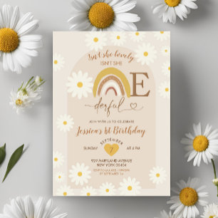 Boho Rainbow Daisy Onederful First Birthday Invitation