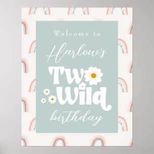 Boho Rainbow Daisy Two Wild 2nd Birthday Welcome  Poster