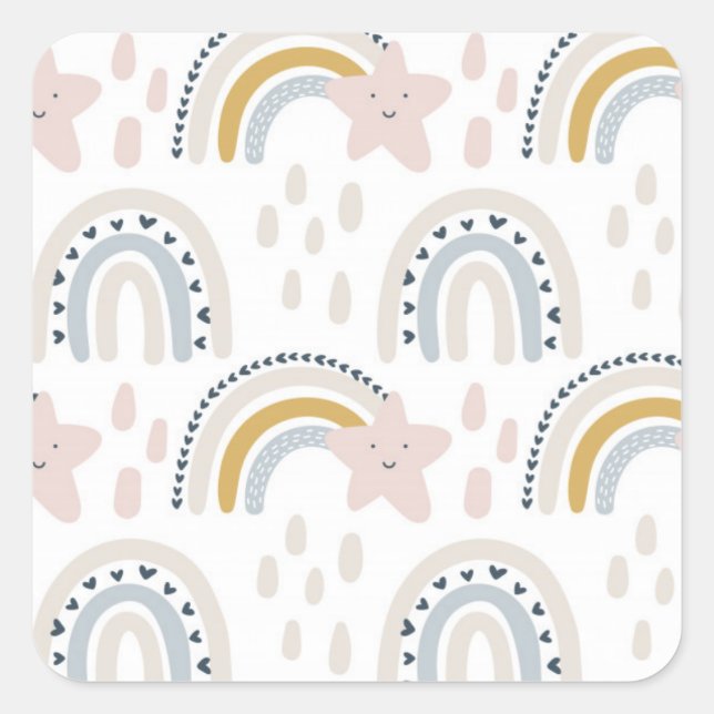 Boho Rainbow Design Neutral Colours Square Sticker (Front)
