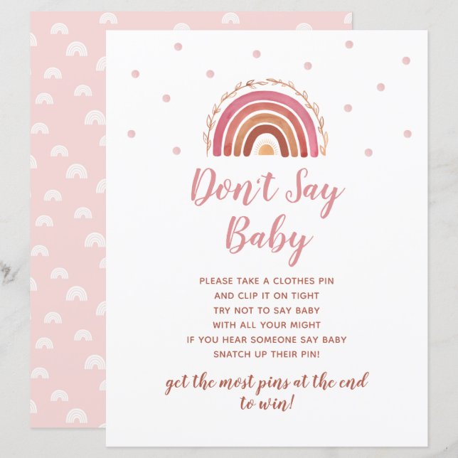 Boho Rainbow Don't Say Baby Shower Game (Front/Back)
