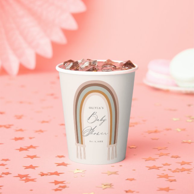 Boho Rainbow Earth Tone Baby Shower Paper Cups (Insitu)