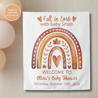 Boho Rainbow Fall in Love Baby Shower Backdrop Tapestry