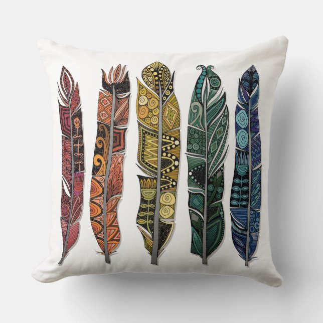 boho rainbow feathers throw pillow (Front)