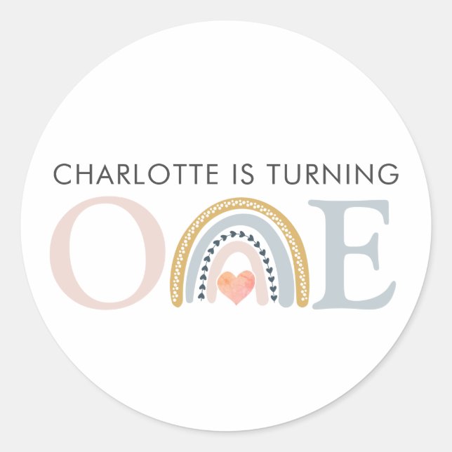 Boho Rainbow First Birthday Classic Round Sticker (Front)