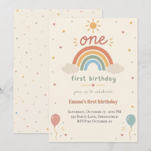 Boho Rainbow First Birthday Invitation