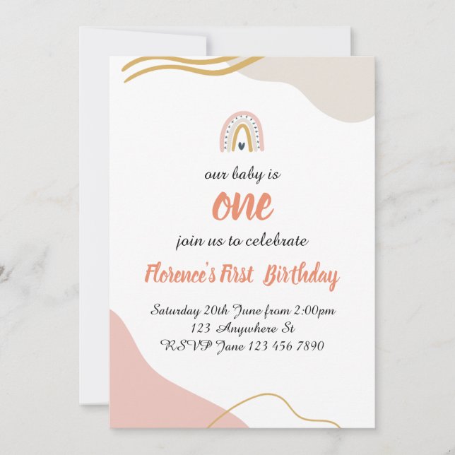 Boho Rainbow first Birthday Invitation (Front)