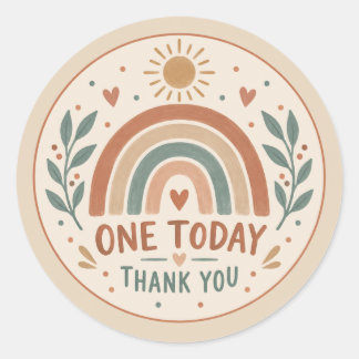 Boho Rainbow First Birthday One Today Thank You Classic Round Sticker