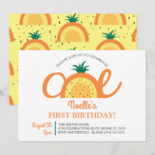 Boho Rainbow First Birthday, Pineapple Invitation
