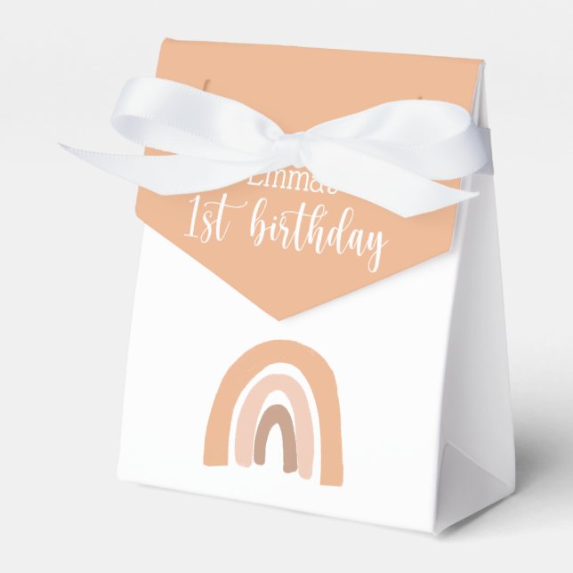 Boho Rainbow First Birthday Pink Pastel Favor Box (Front Side)