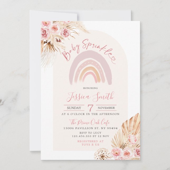 Boho Rainbow Floral Baby Sprinkle Invitation (Devant)