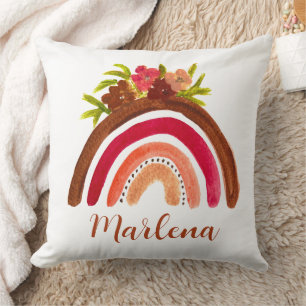 Boho Rainbow Floral Bohemian Natural Colour Throw Pillow