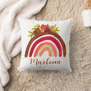 Boho Rainbow Floral Bohemian Natural Colour Throw Pillow