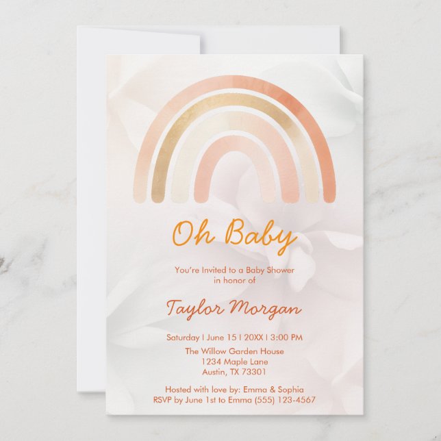 Boho Rainbow Floral Gender Neutral Baby Shower Invitation (Front)