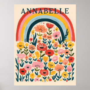 Boho Rainbow Flowers Illustration First Name Poster