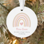 Boho Rainbow Girl Birth Stats Photo Baby Christmas Ornament<br><div class="desc">Cute Baby's First Christmas Ornament with a pink heart inside of a boho rainbow along with baby's name and birth stats.  The backside has your favourite newborn photo.  This modern baby ornament makes a great Christmas gift for new parents of a baby girl.</div>