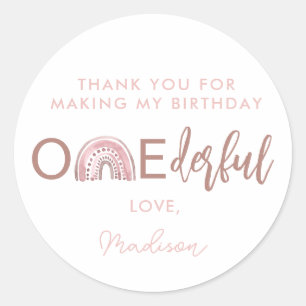 Boho Rainbow Girl  Onederful Thank You  Classic Round Sticker