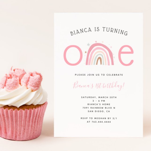 Boho Rainbow Girl's 1st Birthday Party  Invitation (Creator Uploaded)